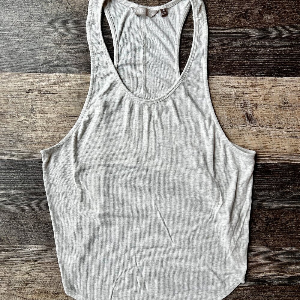 Athleta Ribbed Open Back Racerback Tank – White – Hi-Low Hem – Size M